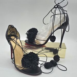 Elegant Black Women's Shoe with Pom-Pom Detail 37 1/2 Christian Louboutin